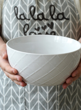 『菱格浮雕大碗』7.5英寸汤碗实用陶瓷餐具 北欧家用菜碗水煮肉片