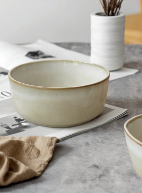 『做旧复古』简约陶瓷菜碗家用早餐实用餐具个性反应釉汤碗沙拉碗