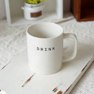 极简纯白ins陶瓷杯DRINK马克杯水杯字母风400毫升情侣杯 KEEPIN®