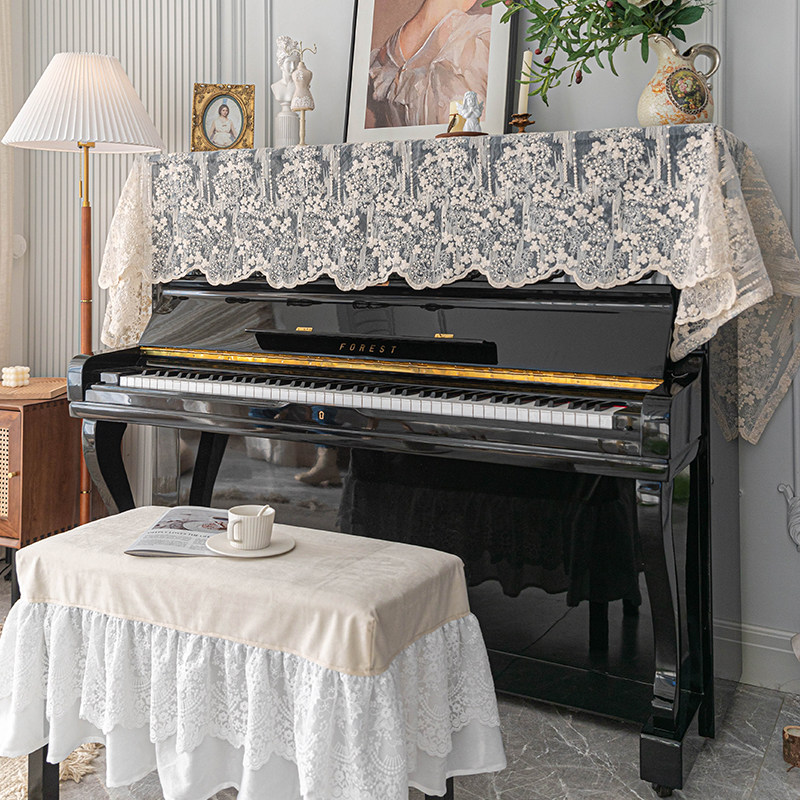 法式复古蕾丝刺绣钢琴罩半罩全罩欧式轻奢电子琴防尘罩琴键盖巾布