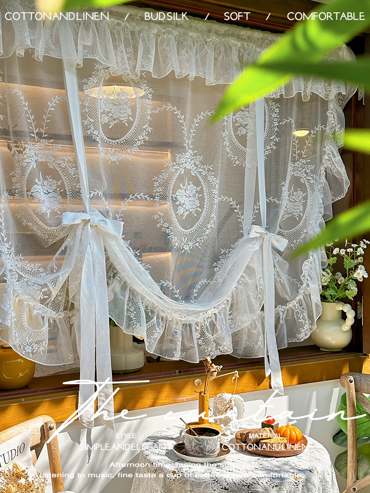 法式白色洛可可宫廷风蕾丝纱帘