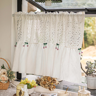 韩式田园ins白色蕾丝小窗户半截帘短帘门帘免打孔纱帘厨房隔断帘