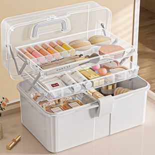 多层工具整理盒化妆品收纳盒桌面高级感防尘大容量收纳加厚多功能手提箱医药箱针线收纳盒修脚五金缝纫美甲盒