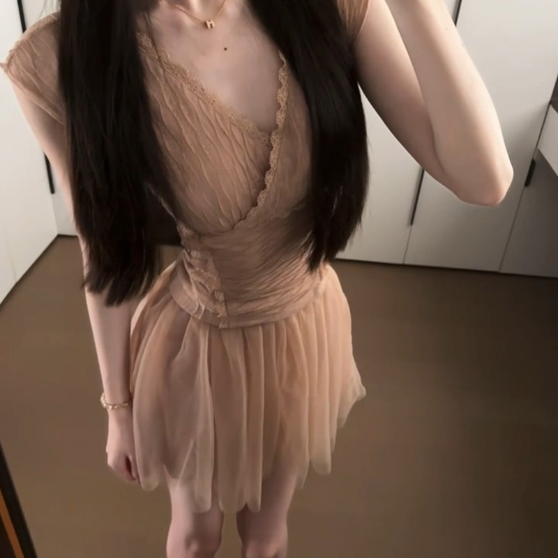 巨好看的无袖V领连衣裙套