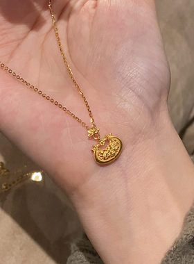 金色花丝如意锁包项链新款轻奢精