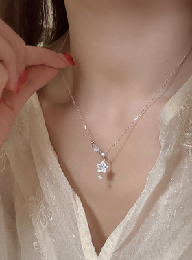 新款s925纯银气质闪钻星星项链女
