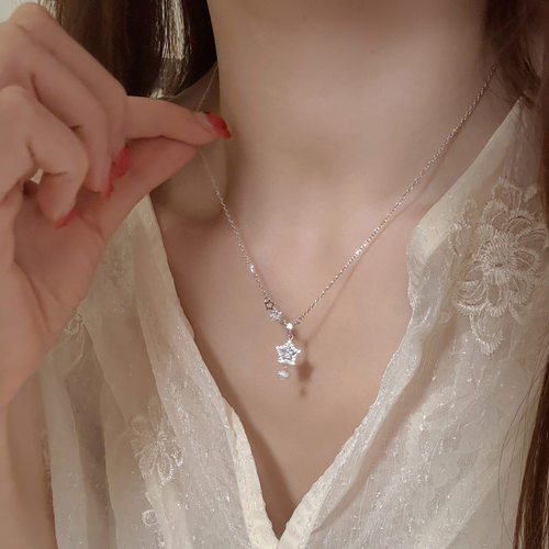 新款s925纯银气质闪钻星星项链女
