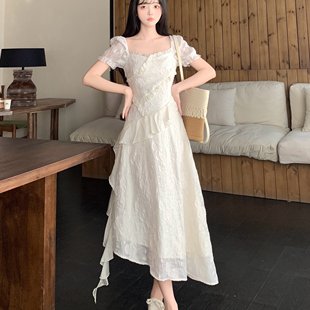 大码 韩系甜美法式 实拍 女装 收腰显瘦气质仙女裙子 短袖 连衣裙夏季