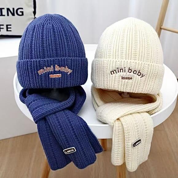 儿童针织毛线帽两件套