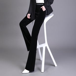 高端真丝绒微喇叭裤女2026秋冬新款显瘦垂感金丝绒桑蚕丝直筒裤子