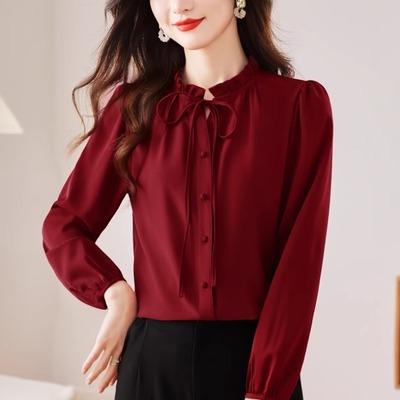 妈妈雪纺上衣女士长袖早春秋新款