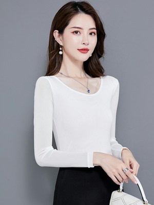 紧身春秋网纱t恤蕾丝打底衫