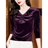 内搭打底衫 长袖 高端设计感小众v领洋气小衫 金丝绒女上衣秋冬新款