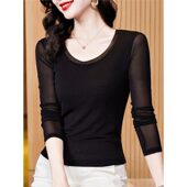 小衫 黑色冰丝网纱短袖 上衣 内搭蕾丝打底衫 半袖 T恤女2026夏季 新款