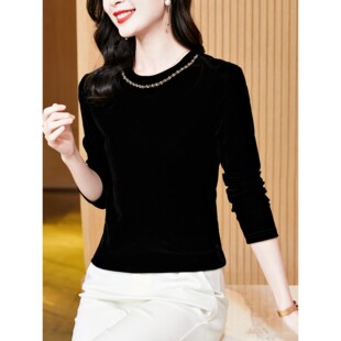 高端金丝绒上衣女内搭春季2026年新款高级感长袖t恤洋气小衫上衣