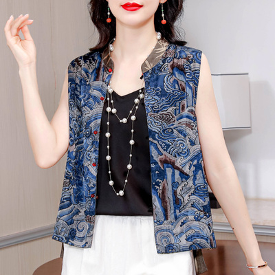 中年妈香云纱马甲背心女装