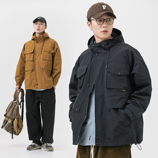 儒孟潮牌机能工装夹克士宽松户外山系冲锋衣连帽外套防水露营