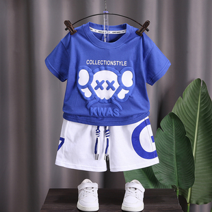 4岁3新款 女宝宝韩版 英伦2儿童短袖 男童夏装 小童装 婴儿夏季 套装