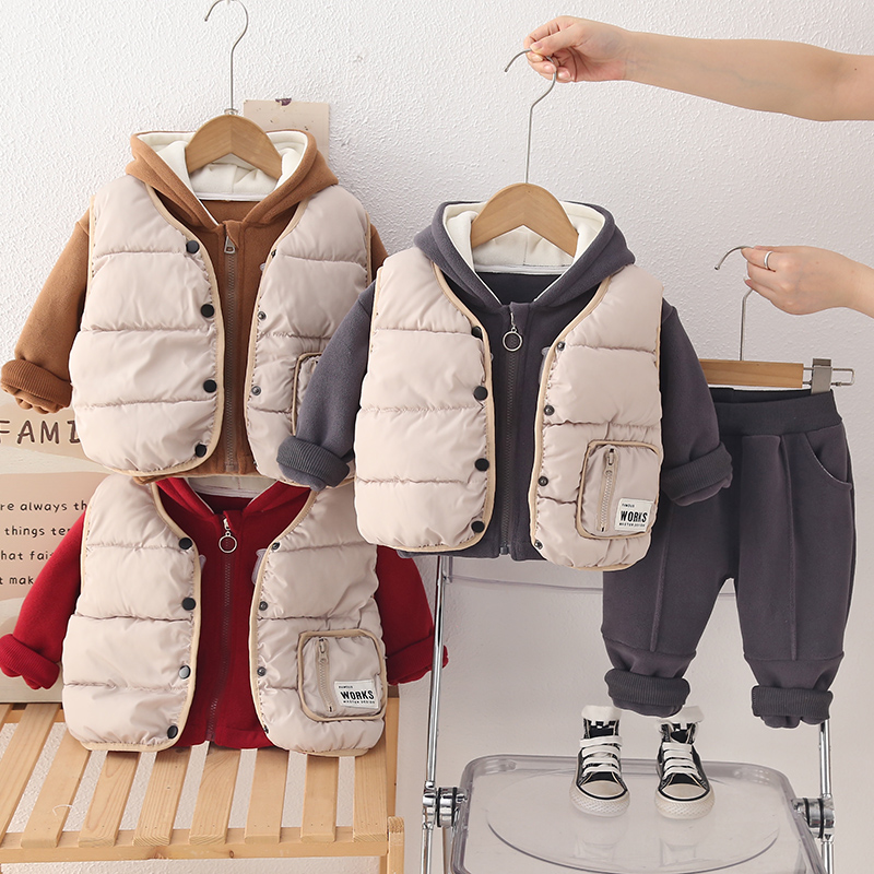 2025宝宝冬装1-3加绒三件套装冬天棉衣服装秋加厚小男童女孩4-6岁
