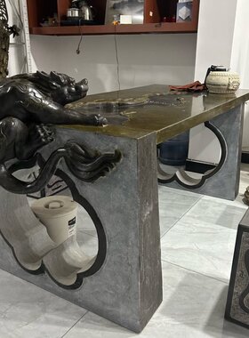 仿古石雕吸水兽茶台茶桌青石瑞兽中式复古陈设摆件大型装饰包邮