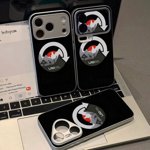 LRG服饰标磁吸磨砂黑框电镀玻璃手机壳适用苹果iphone17promax华为PURA70PRO荣耀MAGIC4PRO红米K90MAX小米14U