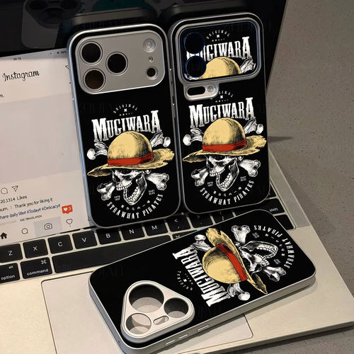 路飞草帽骷髅磁吸磨砂黑框电镀玻璃手机壳适用苹果iphone17promax华为荣耀400PRONOVA9PROMATE70AIR红米K90MA
