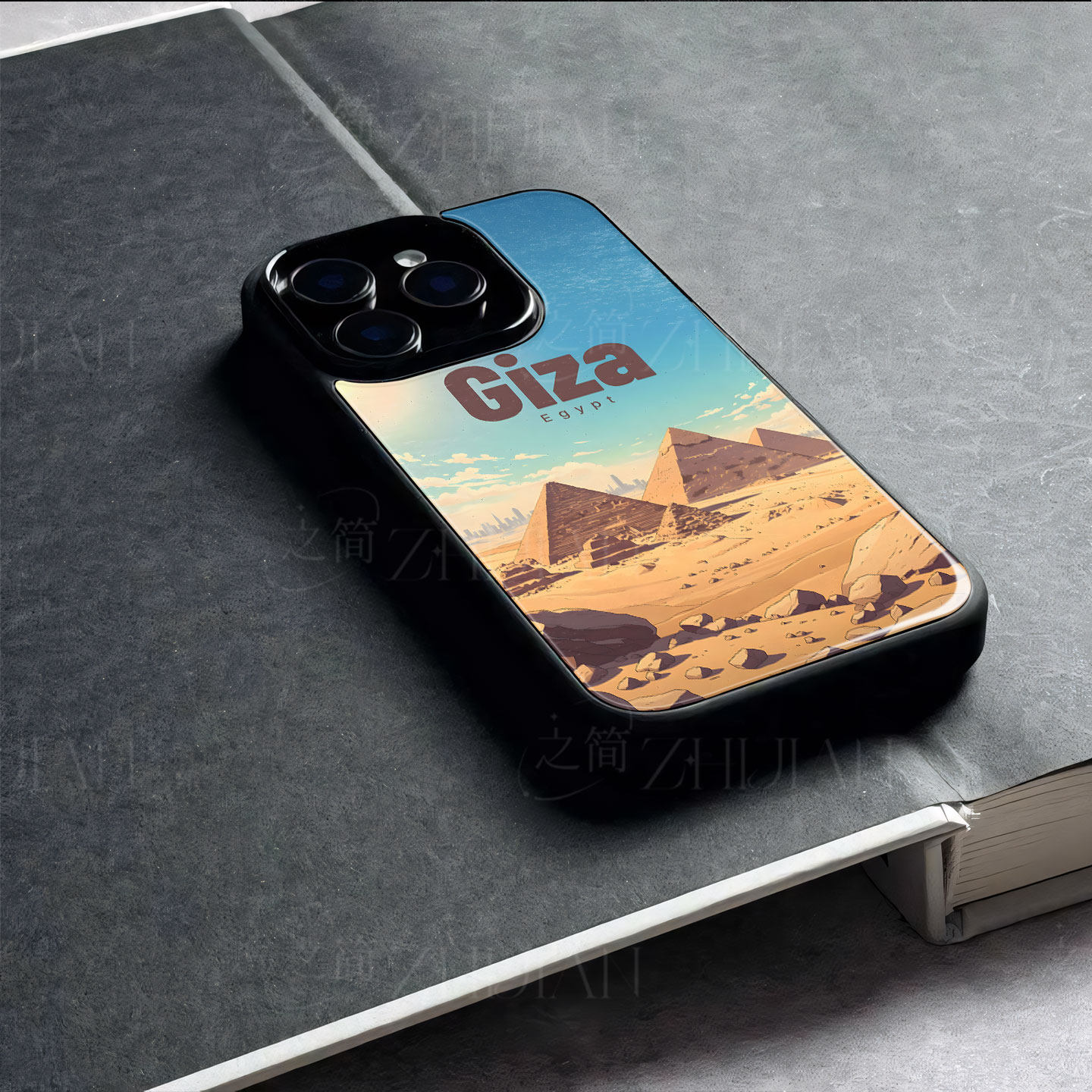 吉萨金字塔磁吸磨砂黑框电镀玻璃手机壳适用苹果iphone17promax华为OPPORENO15CPROMAX12/13/ VIVOS17E荣耀MA