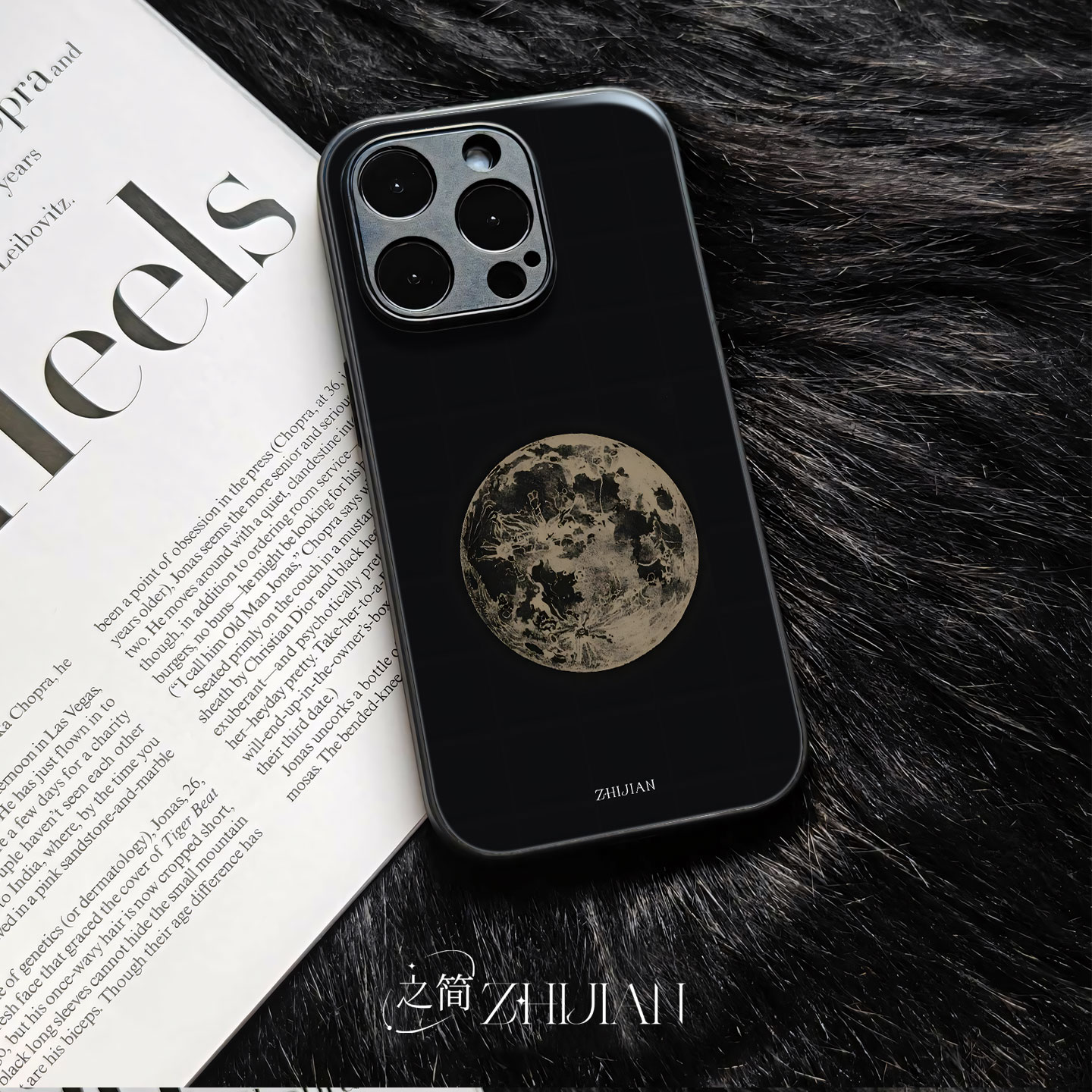 之简ZHIJIAN《皓月当空》玻璃亮面磨砂手机壳新款小众不撞壳适用苹果17promaxVIVOX100PRONOVA12PRO红米K80PR