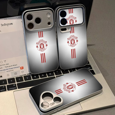 曼联队徽磁吸磨砂黑框电镀玻璃手机壳适用苹果iphone17promax华为VIVOS15E1加ACE5至尊版OPPORENO6PRO红米K70