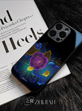 之简ZHIJIAN《鎏金繁花》玻璃亮面磨砂手机壳新款小众不撞壳适用苹果17promaxVIVOX200至尊IQOO15VIVOS19PROO