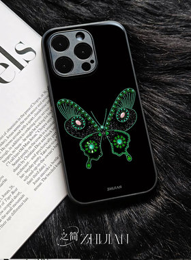 之简ZHIJIAN《翠蝶镶钻》玻璃亮面磨砂手机壳新款小众不撞壳适用苹果17promaxIQOOZ10TURBOIQOO15小米13PRO