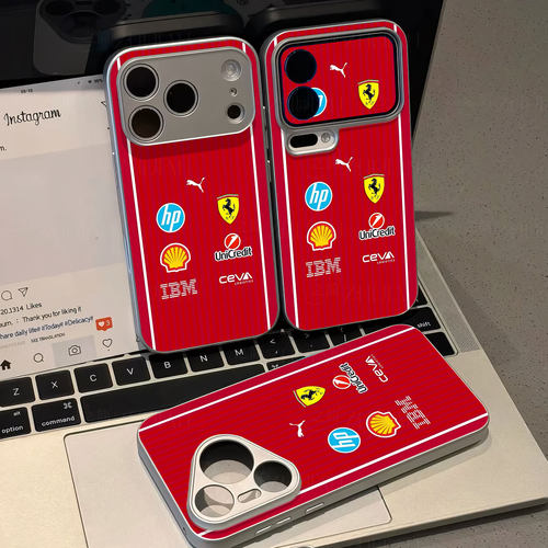 法拉利磁吸磨砂黑框电镀玻璃手机壳适用苹果iphone17promax华为NOVA7PRO畅享90PLUSVIVOS15E小米13ULTRA