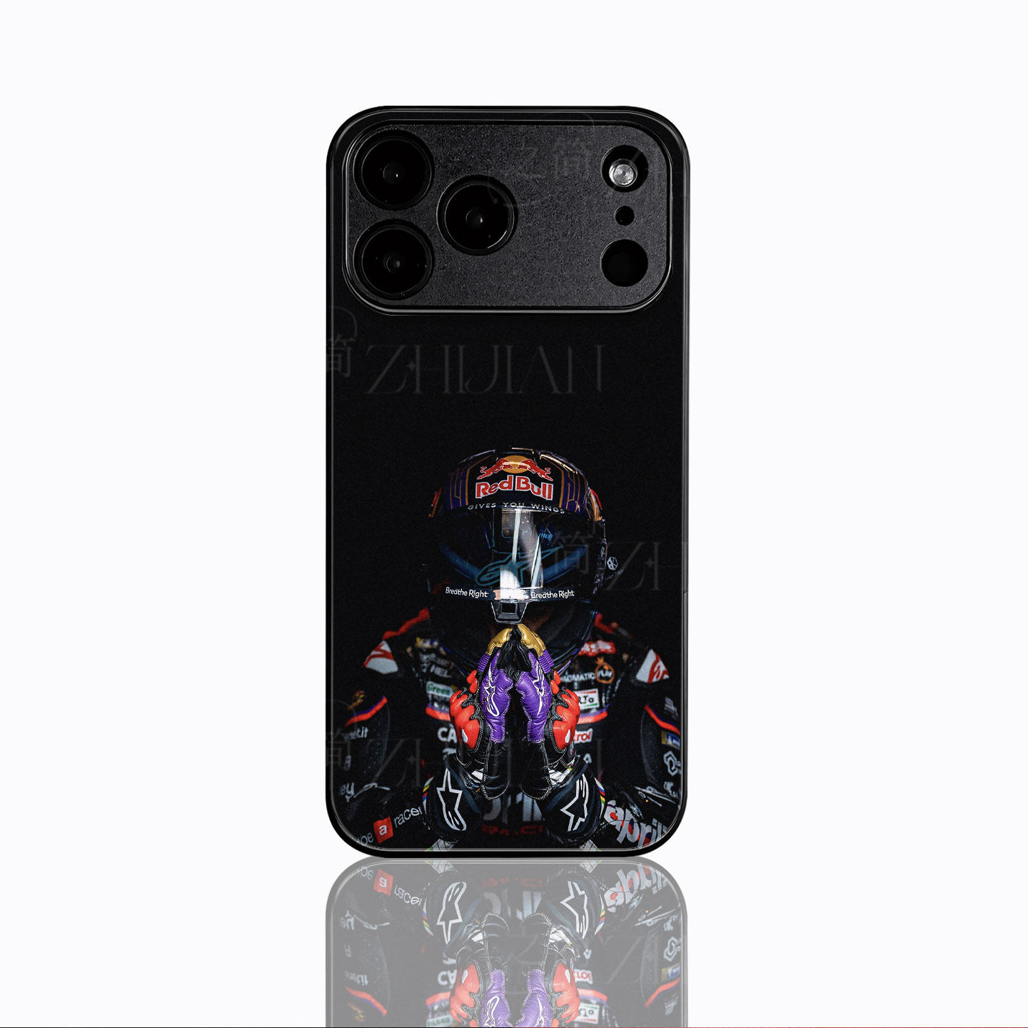 红牛摩托车手磁吸磨砂黑框电镀玻璃手机壳适用苹果iphone17promax华为畅享90PROMAXVIVOS19PRO红米K90PROMAXV