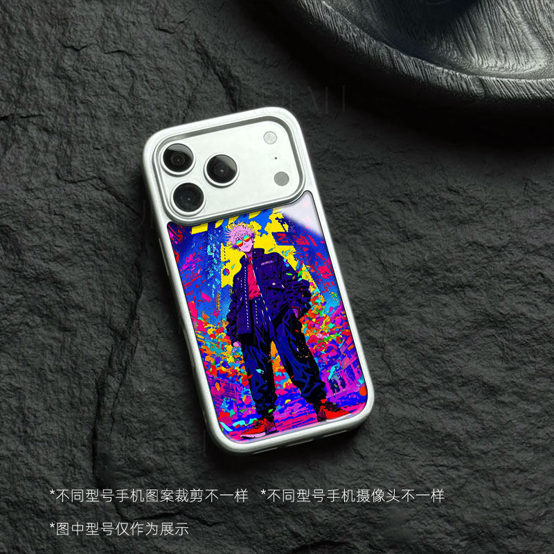 五条悟赛博都市磁吸磨砂黑框电镀玻璃手机壳适用苹果iphone17promax华为VIVOX200SPLus16/15/14PROMAX12/13/