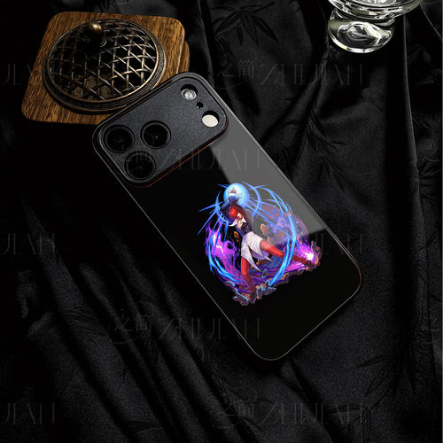 拳皇八神庵磁吸磨砂黑框电镀玻璃手机壳适用苹果iphone17promax华为红米K90MAX红米K70至尊版IQOOZ11TURBOMAT