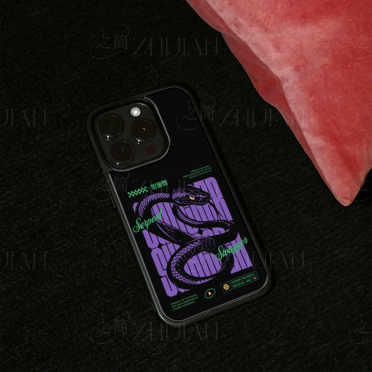 Y2K暗黑紫蛇潮磁吸磨砂黑框电镀玻璃手机壳适用苹果iphone17promax华为OPPORENO15PRO小米15PRO红米NOTE14PRO