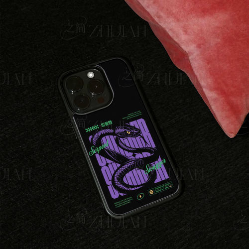 Y2K暗黑紫蛇潮磁吸磨砂黑框电镀玻璃手机壳适用苹果iphone17promax华为OPPORENO15PRO小米15PRO红米NOTE14PRO