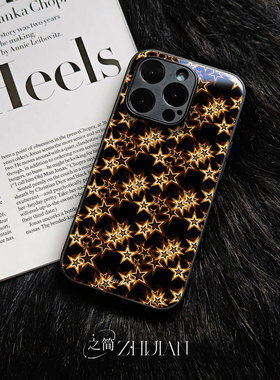 之简ZHIJIAN《黑底金星》玻璃亮面磨砂手机壳新款小众不撞壳适用苹果17promaxOPPOA6PRONOVA13PROP60PRO三星S