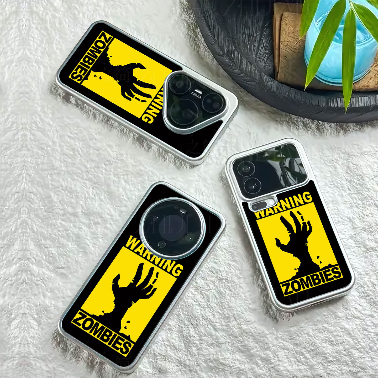 丧尸警告标识磁吸磨砂黑框电镀玻璃手机壳适用苹果iphone17promax华为荣耀X70INOVA14PRO1加ACE5至尊版VIVOS3