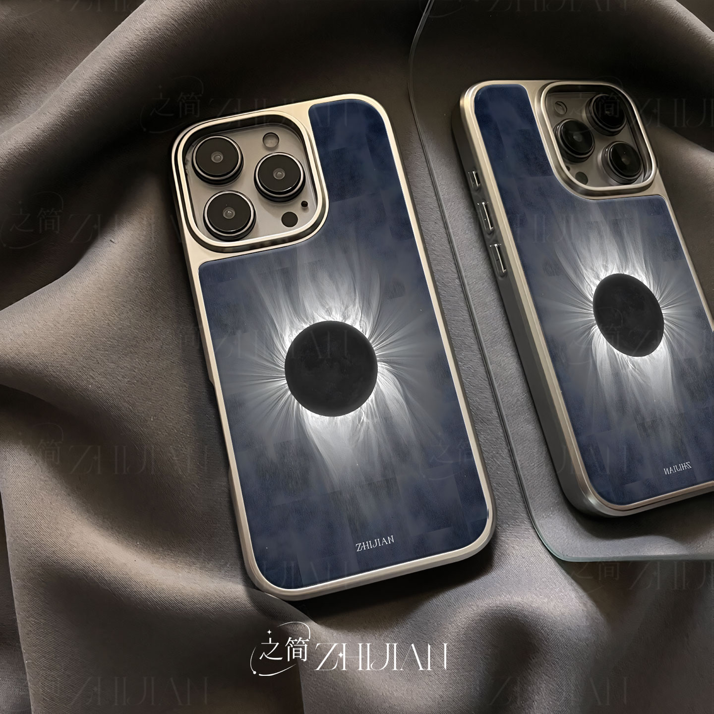 之简ZHIJIAN《日全食象》电镀玻璃磨砂手机壳新款小众不撞壳适用苹果17promax华为PURA80PROPLUS华为MATE60PR