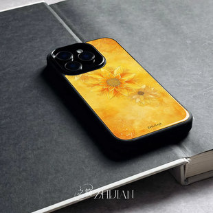 之简ZHIJIAN《金葵绽放》玻璃亮面磨砂手机壳新款小众不撞壳适用苹果17promaxMATE60PRO+一加ACE5至尊版VIVOY