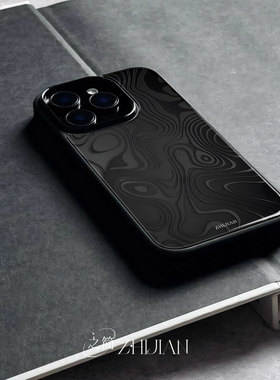 之简ZHIJIAN《墨纹涡旋》玻璃亮面磨砂手机壳新款小众不撞壳适用苹果17promaxIQOONEO10PROPLUSIQOOZ8X荣耀30