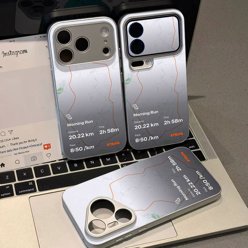 Strava跑步轨迹磁吸磨砂黑框电镀玻璃手机壳适用苹果iphone17promax华为NOVA13红米TURBO5MAXOPPORENO15C小米