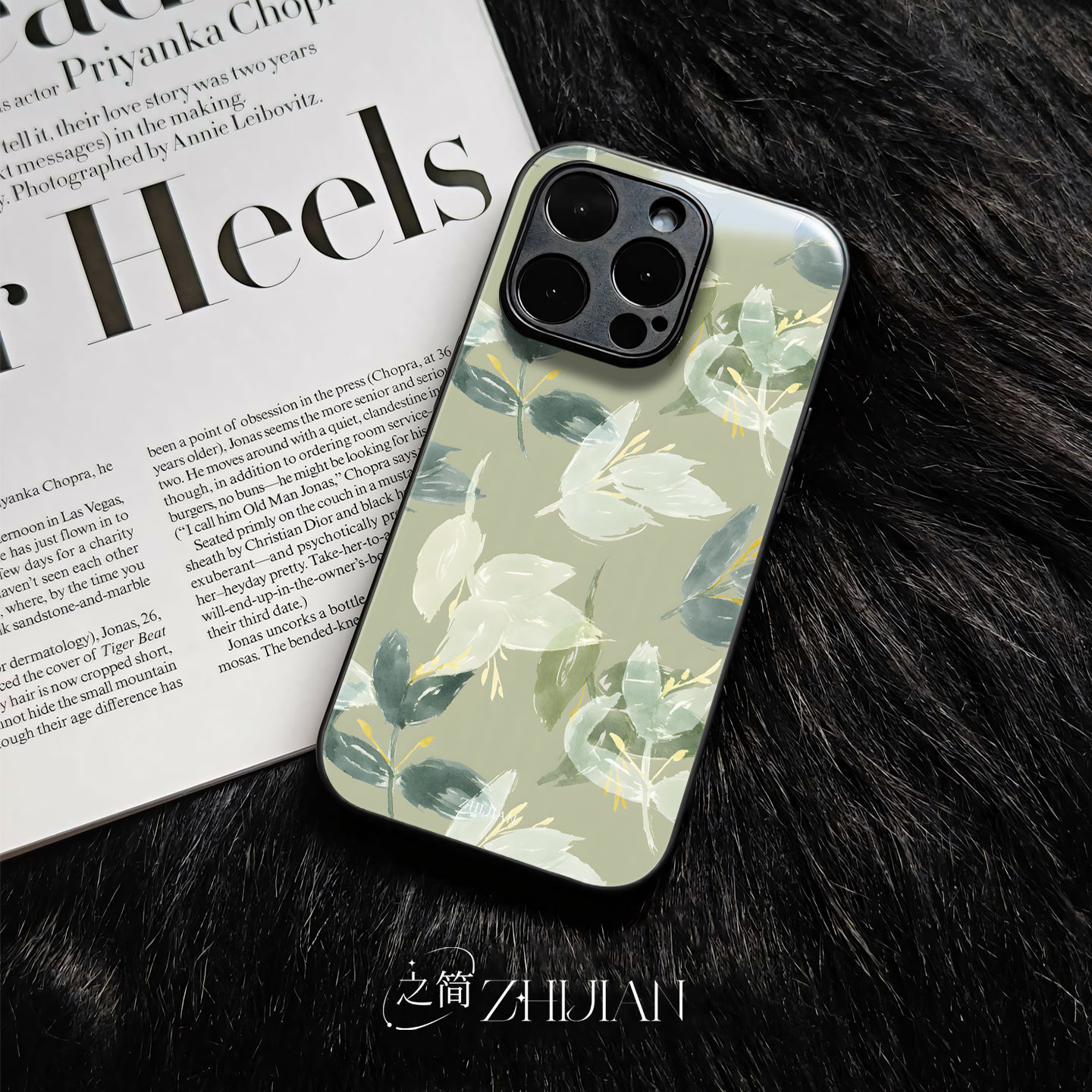 之简ZHIJIAN《叶韵清新》玻璃亮面磨砂手机壳新款小众不撞壳适用苹果17promax荣耀畅玩70PLUSOPPOA5PRO1加15M