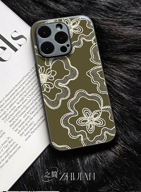 之简ZHIJIAN《刺绣花纹》玻璃亮面磨砂手机壳新款小众不撞壳适用苹果17promax小米15PROOPPOA96P70PRO