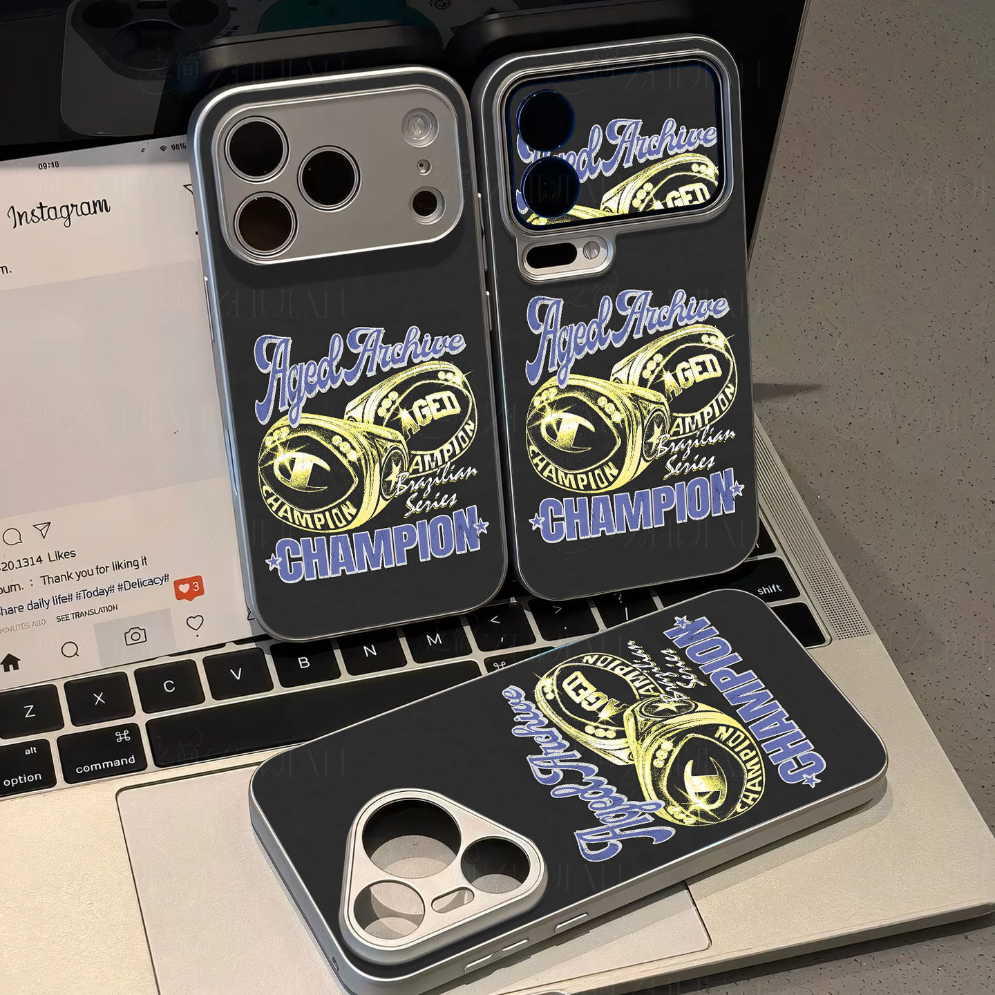 Champion冠军戒指印花磁吸磨砂黑框电镀玻璃手机壳适用苹果iphone17promax华为红米TURBO5MAX红米K70PROOPPOR
