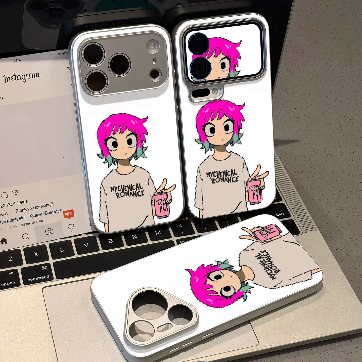 粉发动漫少女磁吸磨砂黑框电镀玻璃手机壳适用苹果iphone17promax华为IQOO13OPPORENO7SE小米15SPROVIVOS50PR