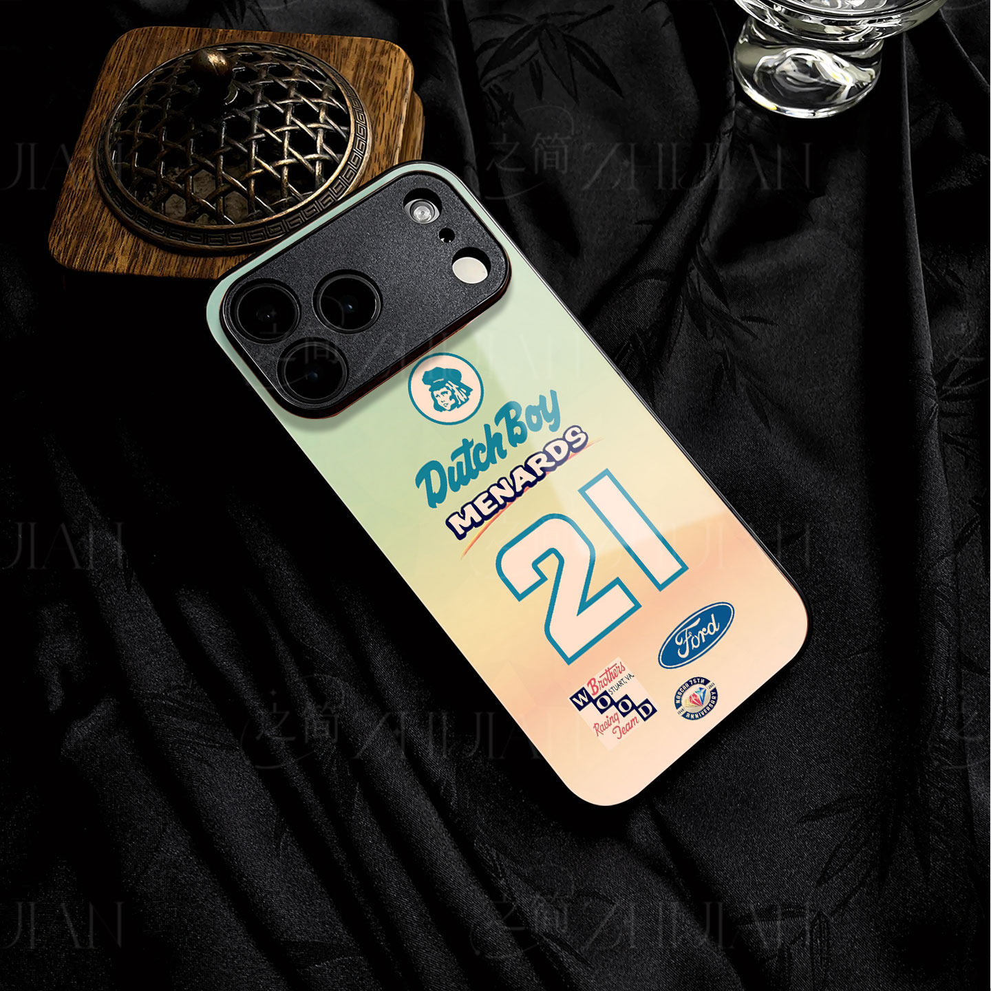 21号福特车磁吸磨砂黑框电镀玻璃手机壳适用苹果iphone17promax华为VIVOS19PROIQOONEO8荣耀MAGIC5PRO红米NOT