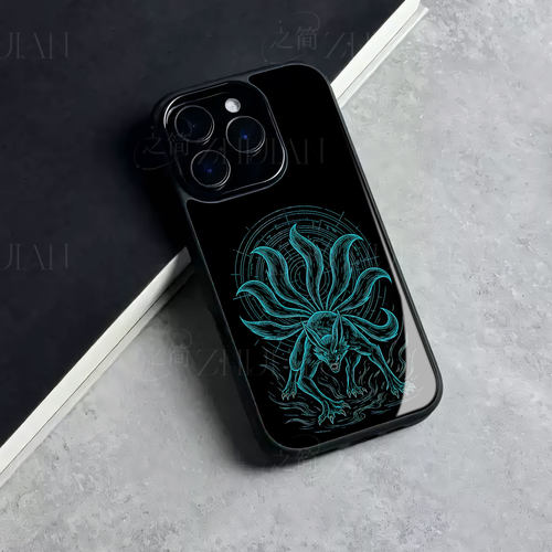 火影九尾磁吸磨砂黑框电镀玻璃手机壳适用苹果iphone17promax华为VIVOS17EMATE80PROMAXOPPORENO10PROPLUS小