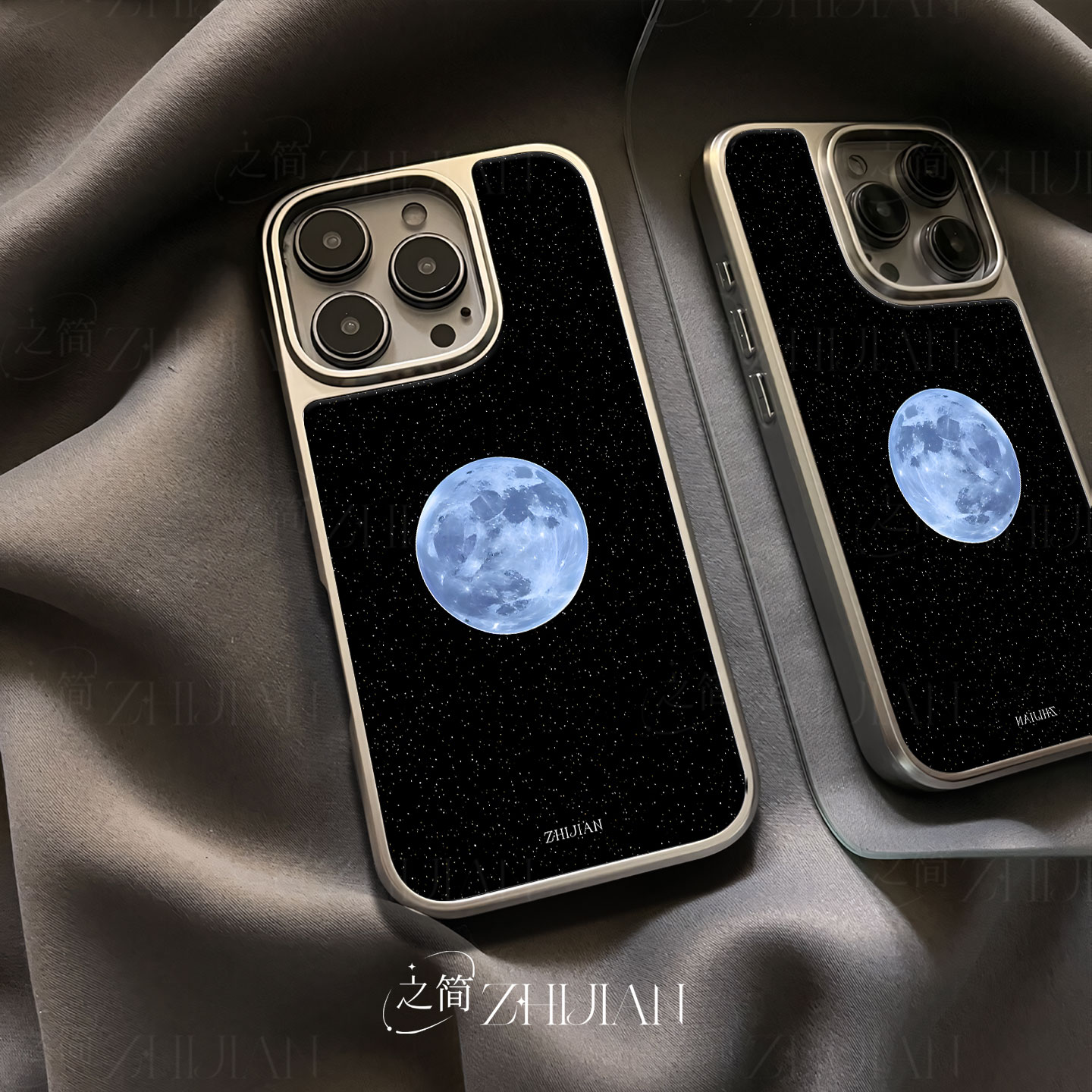 之简ZHIJIAN《星月同辉》电镀玻璃磨砂手机壳新款小众不撞壳适用苹果17promax华为MATE60PROPLUS华为MATE50PR